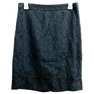 NWT J. Crew Floral Lace Black Knee Length Pencil Midi Skirt 2 J Crew S